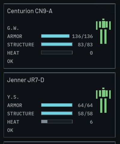 Two lance cards: Centurion untouched, Jenner with heat 6